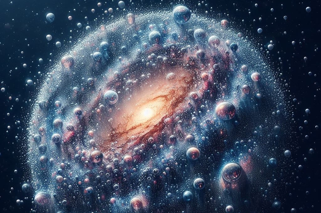 AI image of a galaxy made of raindrops